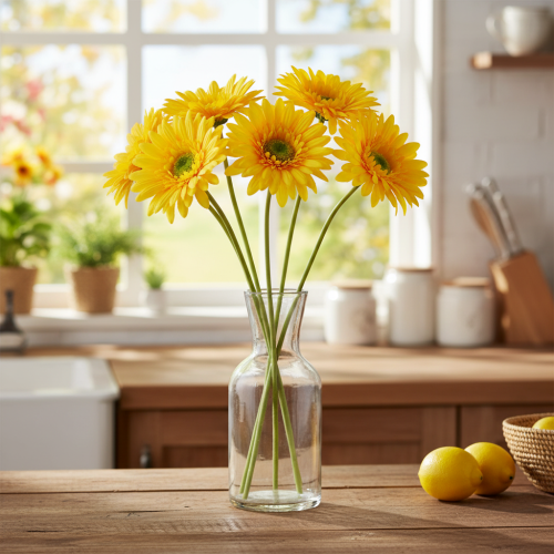 Gerbere artificiali, giallo sole, fiori da giardino, 47 cm, 6 pezzi | Floristik24.it