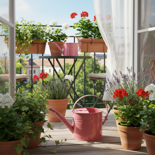 Annaffiatoio decorativo in metallo, vaso di fiori rosa, 1,25 l, per interni/esterni, balcone | Floristik24.it