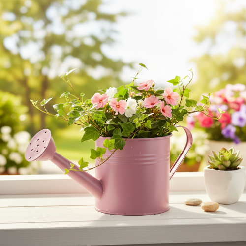 Annaffiatoio decorativo, fioriera in metallo rosa, Ø13,5 cm H12,5 cm | Floristik24.it
