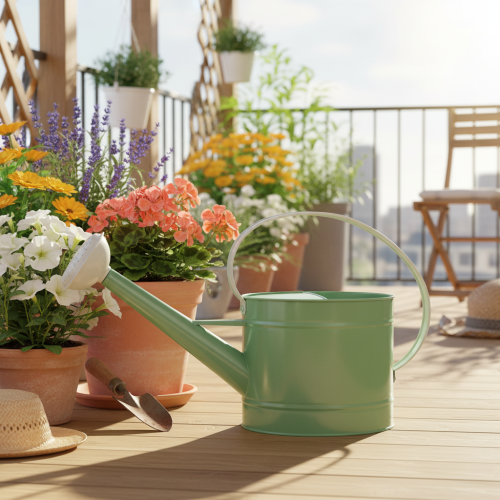 Annaffiatoio decorativo in metallo, verde pastello retrò con dettagli bianchi, per giardino, balcone e interni, 52,5x15x30 cm | Floristik24.it