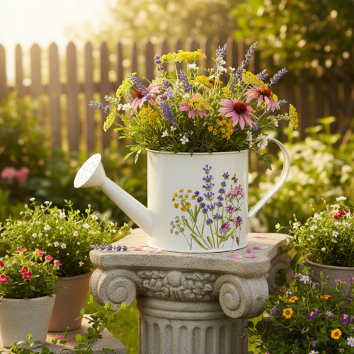 Annaffiatoio in metallo bianco con motivo floreale, 13,5 cm, vaso decorativo | Floristik24.it