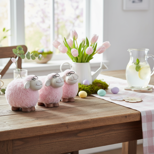 Pecora rosa con occhiali e pelo ceramica 10,5×5,5×9 cm 3pz | Floristik24.it