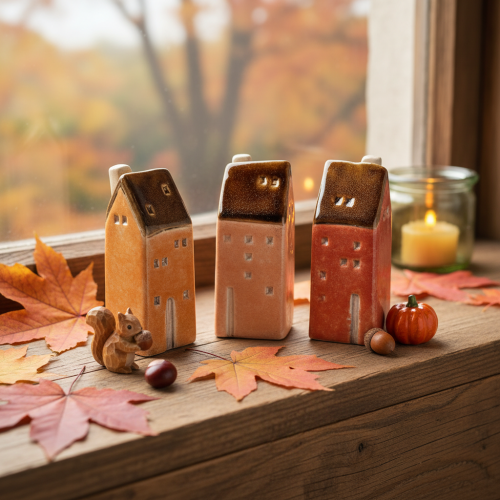 Casetta decorativa in ceramica in miniatura per davanzale, 10 cm, 3 pezzi | Floristik24.it