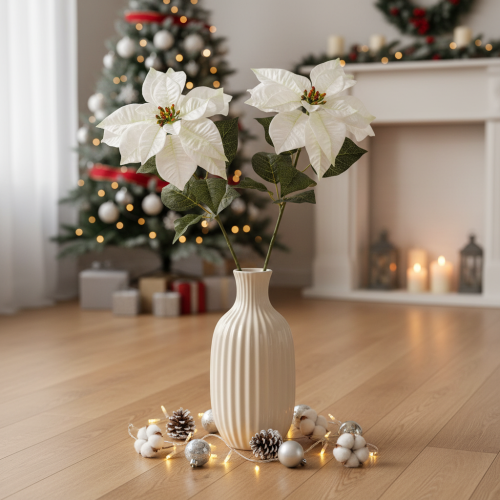 Stella di Natale artificiale bianca, grande ramo decorativo fiorito, 65 cm, 2 pezzi | Floristik24.it