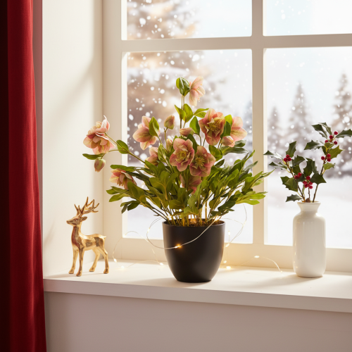 Pianta artificiale di elleboro in vaso, rosa di Natale, per decorazione domestica, 50 cm | Floristik24.it