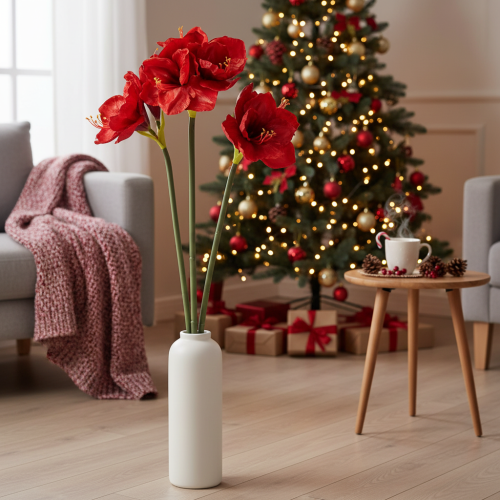 Fiore di amarillide artificiale, rosso, a stelo lungo, per vaso e composizione, 77 cm | Floristik24.it
