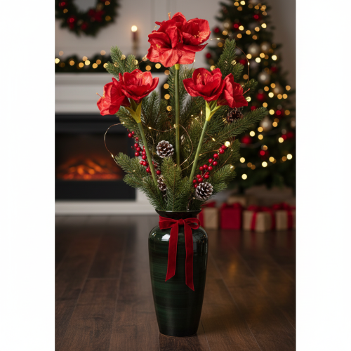 Fiore di amarillide artificiale, rosso, a stelo lungo, per vaso e composizione, 77 cm | Floristik24.it