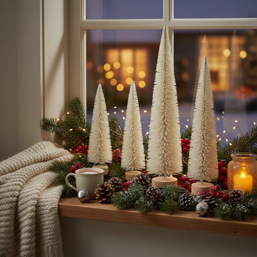 Albero di Natale decorativo con base in legno per decorazioni invernali, 40 cm, 3 pezzi | Floristik24.it