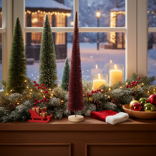 Albero di Natale decorativo, figura slanciata su base di legno, 60 cm | Floristik24.it