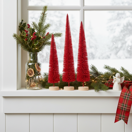 Albero di Natale decorativo stretto, albero di Natale artificiale su base in legno, 40 cm, 3 pezzi | Floristik24.it
