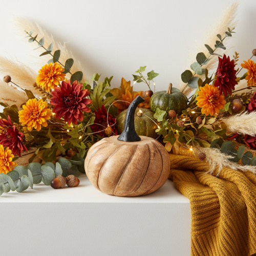 Zucca in legno con manico in metallo nero naturale Ø12cm H13cm | Floristik24.it