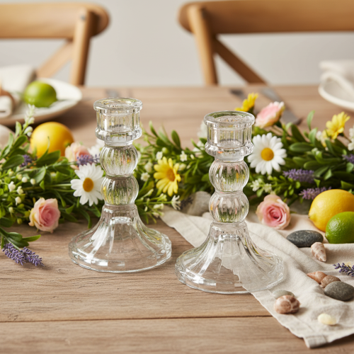 Portacandele trasparente, design classico, decorazione da tavola, 12 cm, 2 pezzi | Floristik24.it