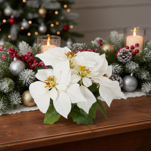 Stella di Natale artificiale, bianca, a fiore grande, pianta decorativa, 40 cm | Floristik24.it