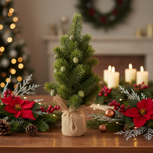 Albero di Natale artificiale in sacco di iuta, piccola decorazione da tavolo, mini albero di Natale, 38 cm | Floristik24.it