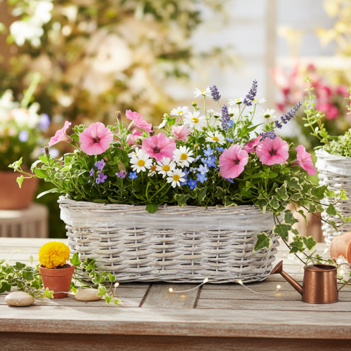Cesto da fiori con inserto in lamina, ovale, bianco, 37 cm | Floristik24.it
