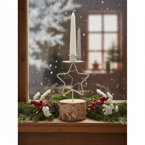 Portacandele a forma di stella con base in legno per candela da 20 cm | Floristik24.it