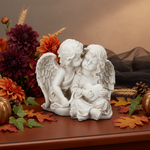 Prodotto Decorazione angelo per bambini, coppia di angeli con scultura a forma di cuore, 24 cm