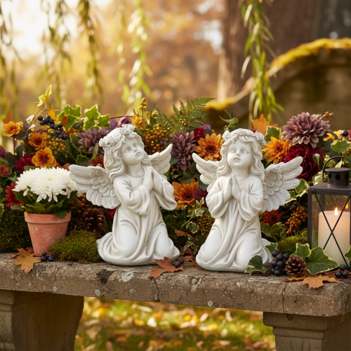Statuetta di angelo in preghiera, decorazione tombale, seduto, 13 cm, 2 pezzi | Floristik24.it