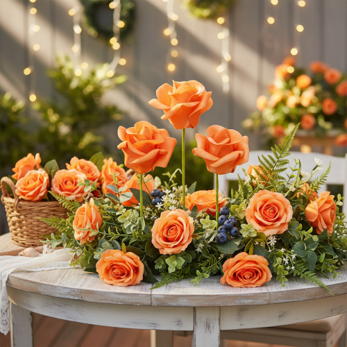 Rosa artificiale arancione, fiore singolo da 5 cm, 100 pezzi | Floristik24.it