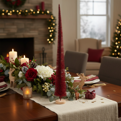 Albero di Natale decorativo moderno e slanciato su base in legno, 80 cm | Floristik24.it