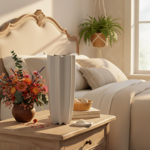 Vaso moderno a coste, alto vaso decorativo per fiori secchi, 38 cm | Floristik24.it