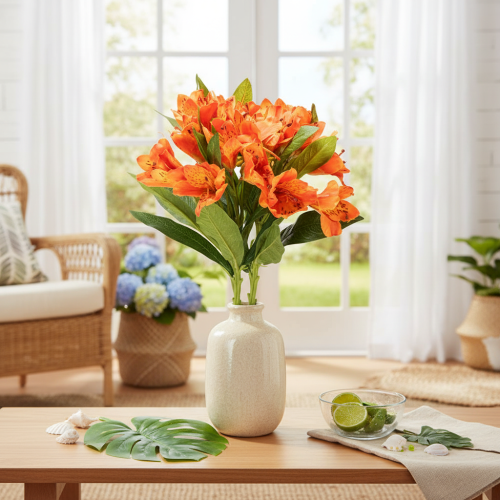 Fiori artificiali di Alstroemeria arancione, decorazione per bouquet artificiale, 75 cm, 3 pezzi | Floristik24.it