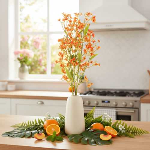 Ramo di orchidea artificiale arancione in filigrana, decorazione per la stanza, 110 cm, 3 pezzi | Floristik24.it
