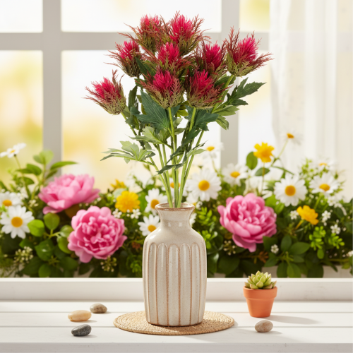 Ramo artificiale di cardo rosso per decorazione, 67 cm, 3 pezzi | Floristik24.it