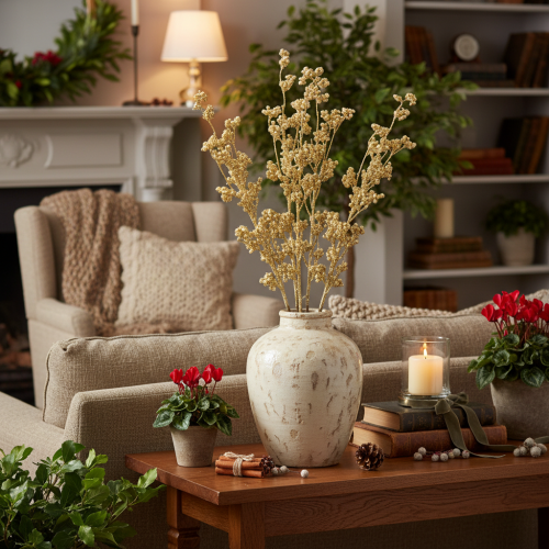 Decorazione artificiale a forma di ramo con bacche, color oro, 70 cm, 3 pezzi | Floristik24.it