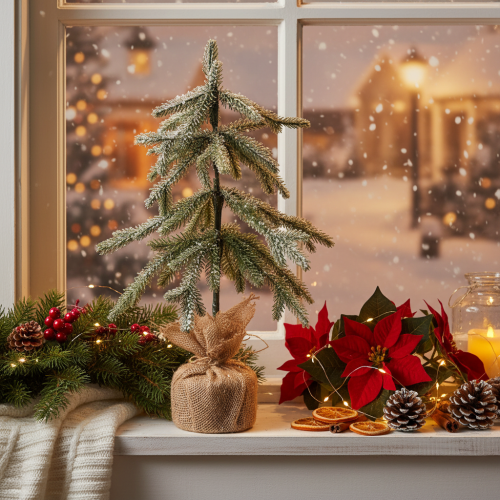 Albero di Natale artificiale con neve, a LED, in sacco di iuta, a batteria, per uso interno, 50 cm | Floristik24.it