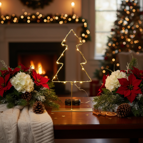 Sagoma di albero di Natale con 60 LED bianco caldo per decorazione da tavolo in interni, 37 cm | Floristik24.it
