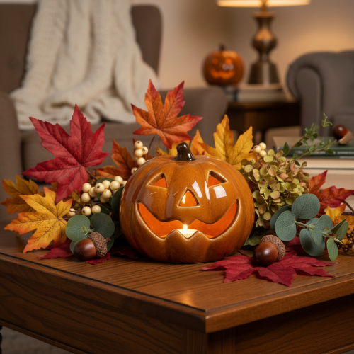Zucca in ceramica con LED, decorazione di Halloween, piccola, 10 cm | Floristik24.it