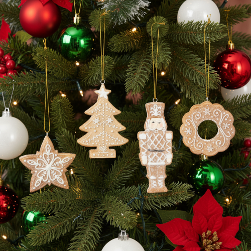 Decorazioni natalizie, pan di zenzero, effetto glassa, schiaccianoci, stella, albero, ghirlanda, 6 cm, 4 pezzi | Floristik24.it