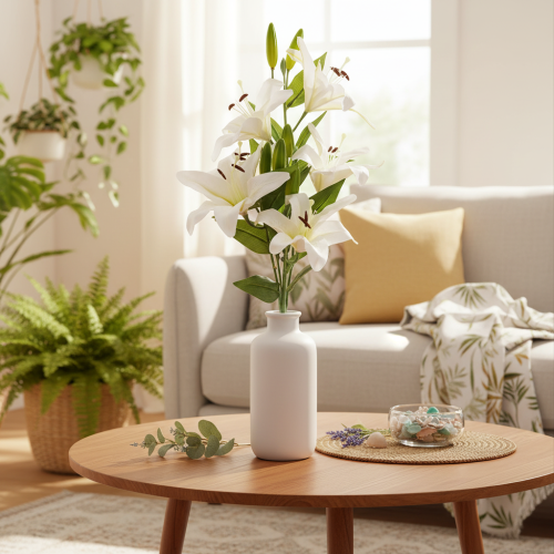Gigli artificiali, 6 fiori bianchi, ramo fiorito realistico, 66 cm | Floristik24.it