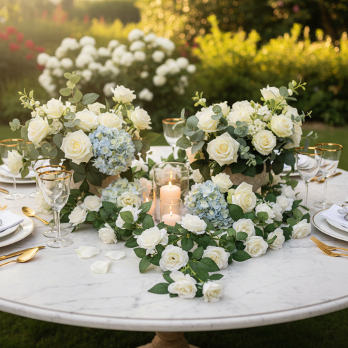 Ghirlanda di rose artificiali con fiori bianchi per decorazione, 170 cm | Floristik24.it