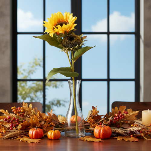 Prodotto Girasole artificiale con foglie e fiori realistici, 58 cm, 3 pezzi