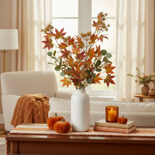 Prodotto Ramo autunnale artificiale di liquidambar con foglie e grappoli di frutti, 132 cm