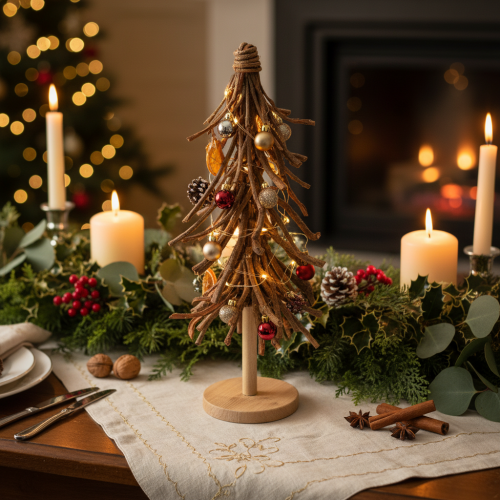 Albero di Natale realizzato con rami di salice su base di legno, 48 cm | Floristik24.it