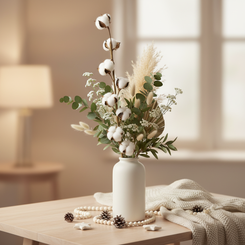 Ramo artificiale di cotone con 8 fiori veri, 78 cm | Floristik24.it