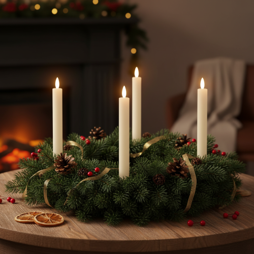 Candele a bastoncino LED con timer candele scanalate crema 24,5 cm 4 pezzi | Floristik24.it