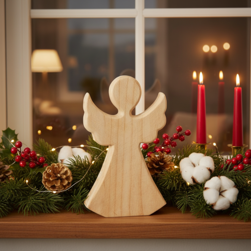 Angelo decorativo in legno chiaro naturale, decorazione natalizia, 30 cm | Floristik24.it