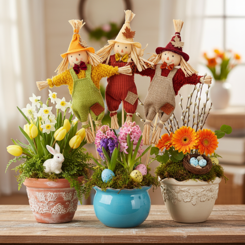 Spaventapasseri decorativo su bastoncino, ideale per lavori manuali e piante, 60 cm. | Floristik24.it