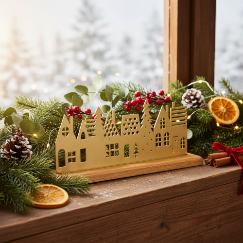 Decorazione a forma di casa per l'Avvento su base in legno, 29 cm. | Floristik24.it