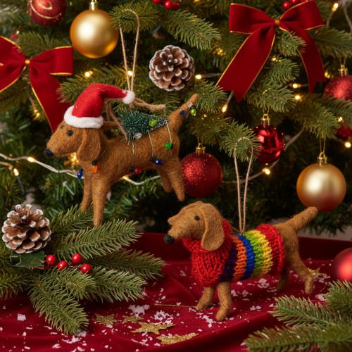 Ornamenti decorativi a forma di bassotto per albero di Natale, 16 cm, 2 pezzi | Floristik24.it