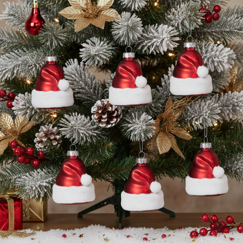 Pallina di Natale a forma di cappello di Babbo Natale in vetro, 8 cm, 6 pezzi | Floristik24.it