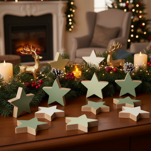 Set di stelle decorative in legno per tavolo e davanzale, 5 cm, 9 pezzi | Floristik24.it
