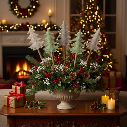 Albero di Natale decorativo su bastoncino per vasi e composizioni alte, 45 cm, 6 pezzi | Floristik24.it