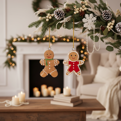 Prodotto Ornamenti decorativi a forma di omino di pan di zenzero per alberi di Natale, 6 cm, 12 pezzi