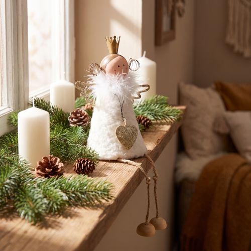 Figura di angelo seduto Decorazione natalizia legno metallo bianco H12cm | Floristik24.it