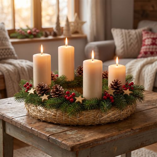 Ghirlanda di paglia vuota da 30 cm, set da 2 pezzi per decorazione dell'Avvento, ghirlanda fai da te per porta da 30/6 cm, 2 pezzi | Floristik24.it